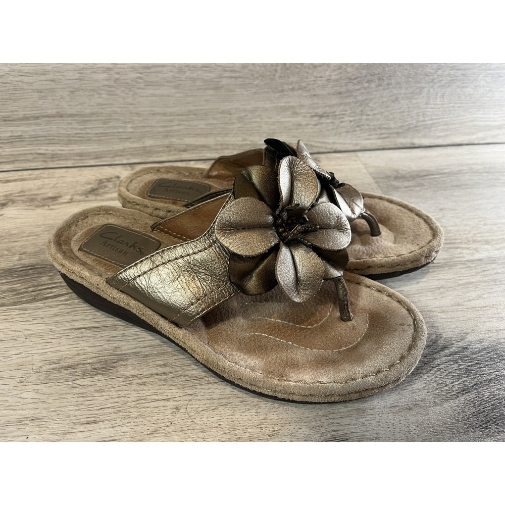Clarks‎ Artisan Sandals 82830 Flip-Flops Women's Size 6.5 M Flower Brown